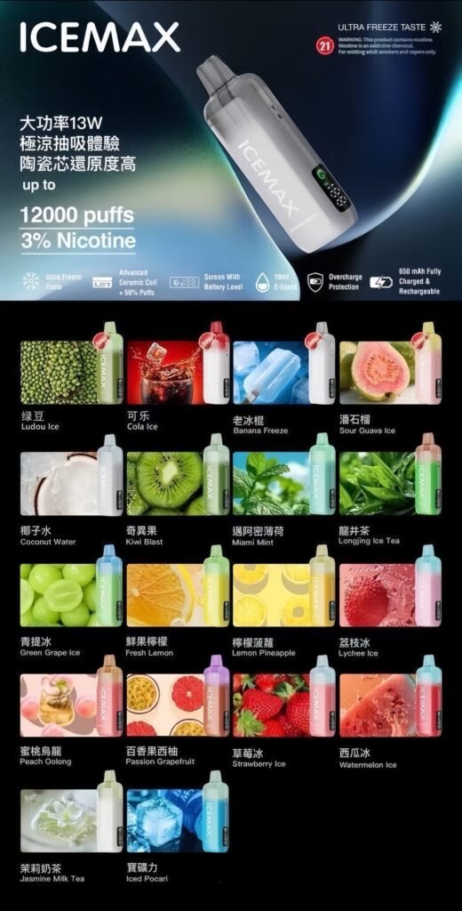 冰爆ICEMAX 12000口拋棄式電子煙：台灣消暑首選，四款獨特口味帶來的極致體驗